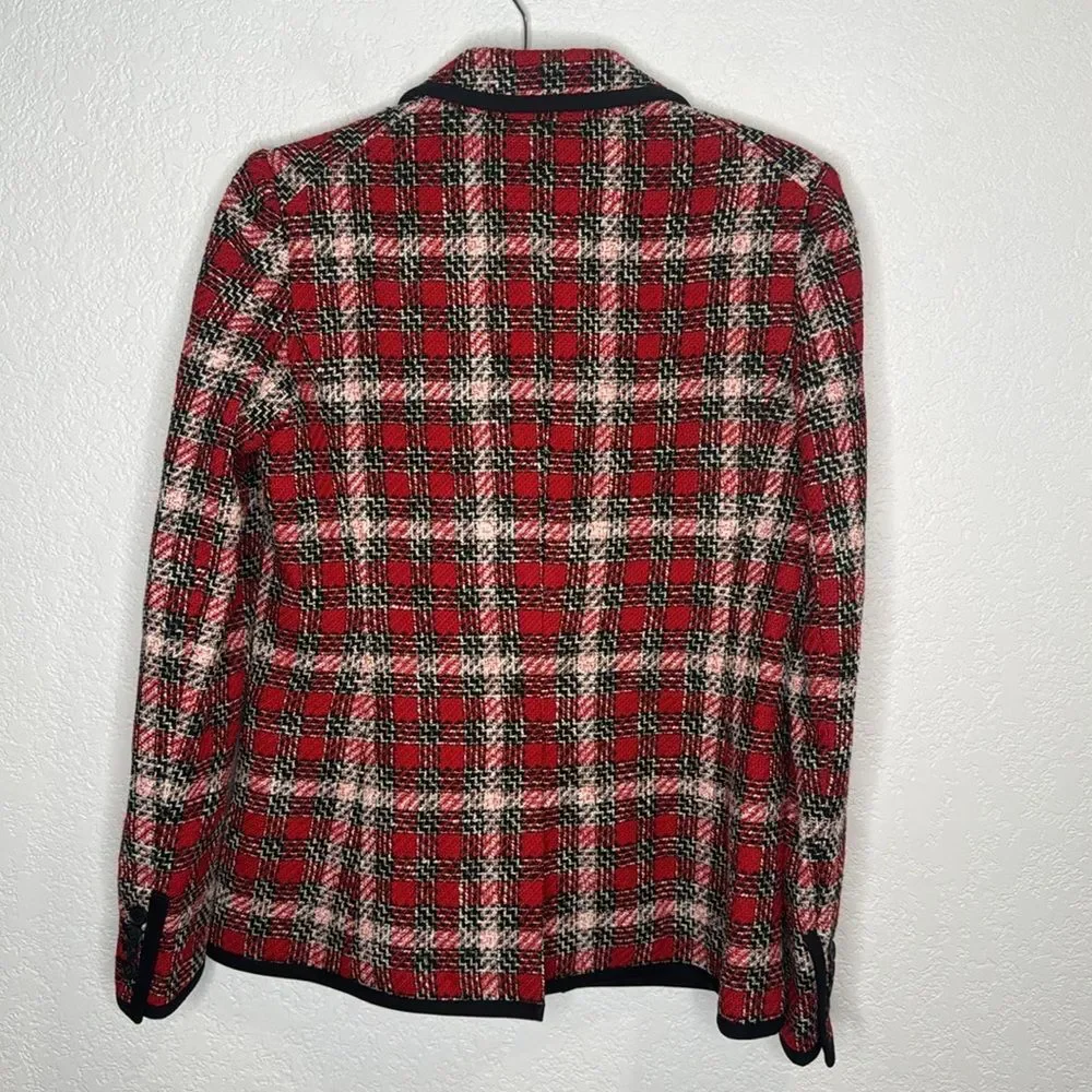 NWT VERONICA BEARD HARRIET CUTAWAY DICKEY BLAZER JACKET PLAID CHECK TWEED RED 8 - Picture 7 of 15